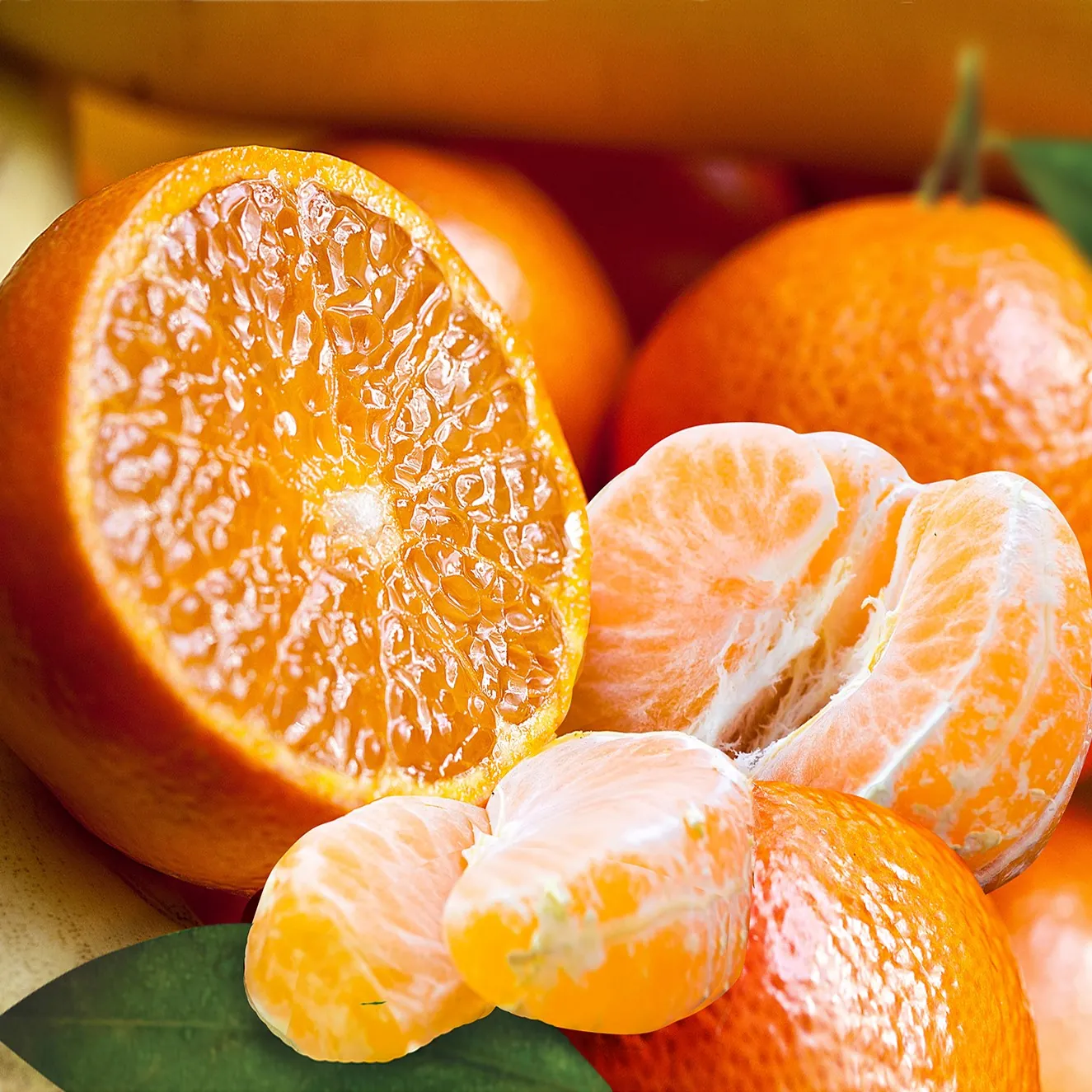 Halved and peeled fresh mandarins